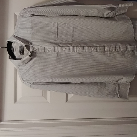 Mens long sleeves dress shirt Grey striped  size 17 - Picture 1 of 3